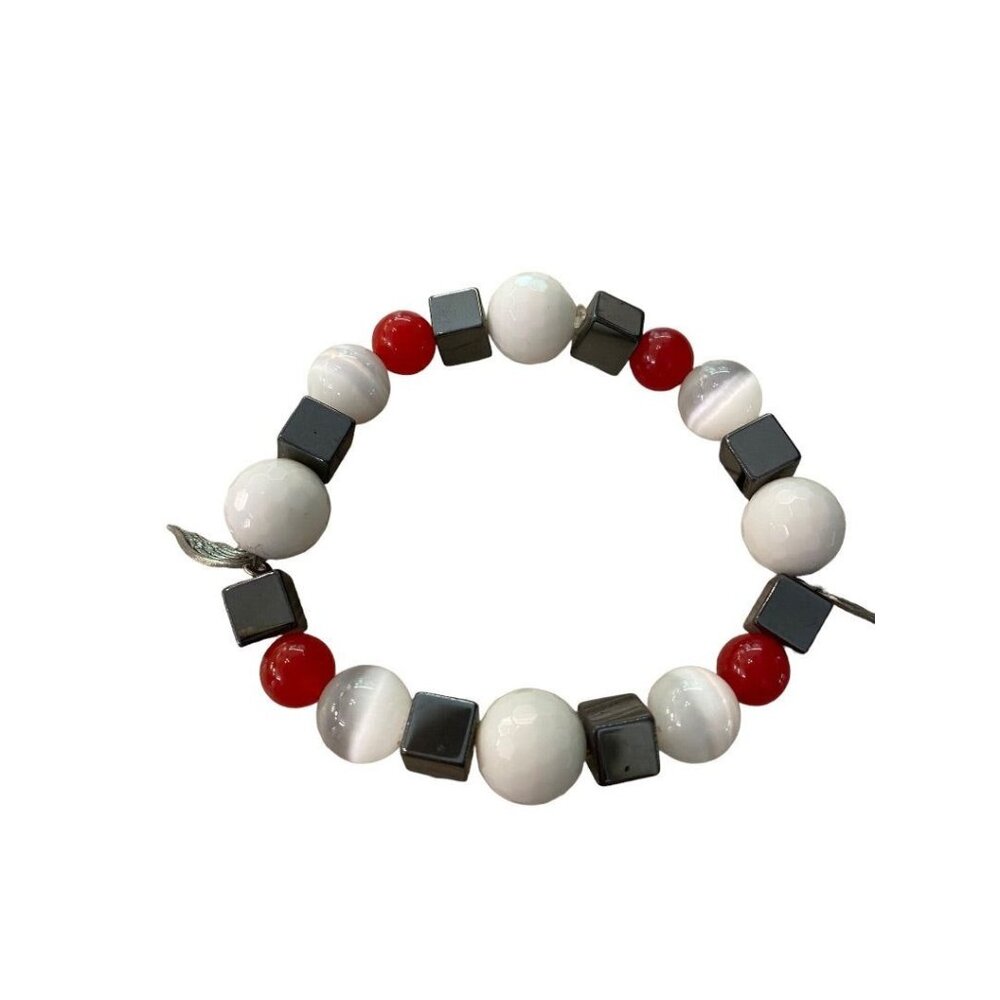 Large Wrist Red White Blue Stretch Bracelet 3" Wing Charms